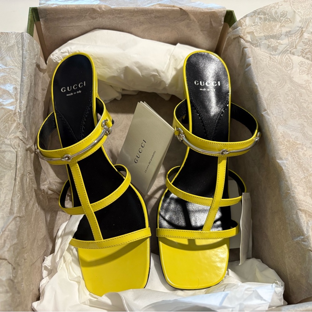 Gucci Yellow Women's Slim Horsebit Slide Sandals | Size: 39 Brand New $920